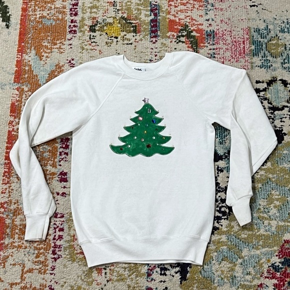 Vintage 1980s Christma Tree Ugly Xmas 80s Sweater Sweatshirt - Picture 1 of 8